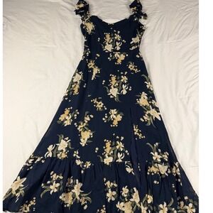 Reformation Nakita Mademoiselle Blue Floral Maxi Dress Smocked Slit Hem Size 0